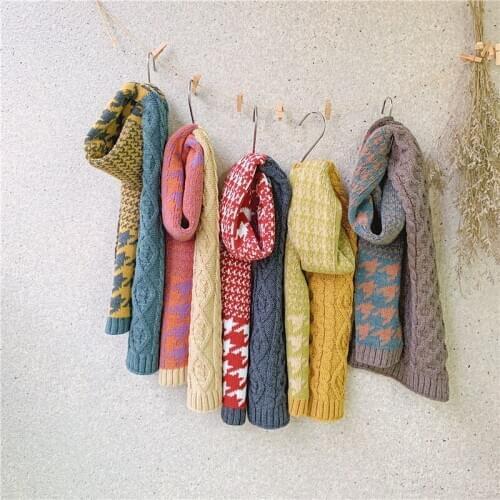 2020 шарф детский Kids Boys Girls Scarf Winter Warm Children Scarf Long Knitted Houndstooth Patchwork Scarf szalik Accessories