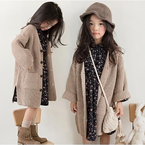 2020 Fashion Knitted Long Winter Coat Long Thicken Jacket For Girls Cotton Childrens Jacket Girls Clothes For 4-12 Years Old