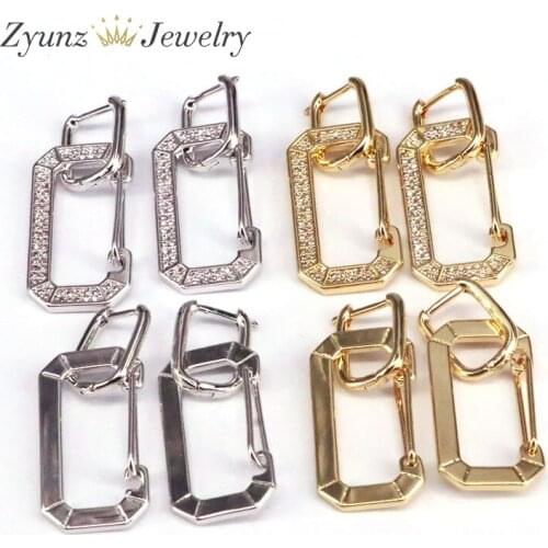 5 Pairs, Gold / Silver Color Rectangle Jewelry Brincos CZ Crystal Engagement Drop-Earrings For Friend Lover Jewelry Gift