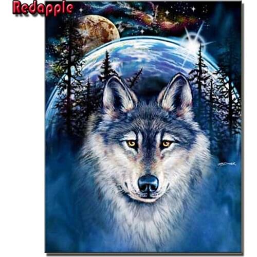 5D Diamond Painting Full Square round Animal Diamond Embroidery Rhinestones Planet Pictures Diamond Mosaic Moon Wolf art decor