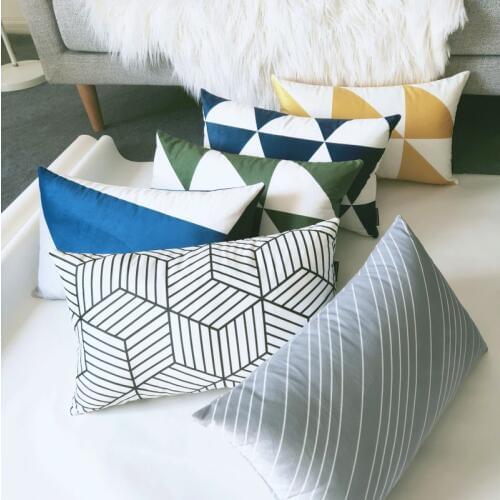 6 color Nordic geometric velvet sofa cushion cover 30*50 home decorative lumbar pillow cover chair car bed line block pillowcase