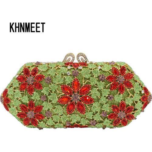 8 Color Green Clutch Bag original Beautiful Snow Shape Red Pink Luxury Crystal Evening Bag Women banquet Purse Wedding Bag SC583