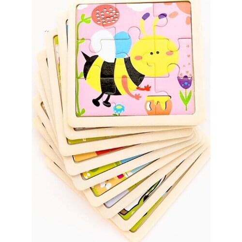 9pcs Mini Size Kids Toys Wooden 3D Jigsaw Puzzle for Children Baby Cartoon Animal Traffic Tangram Puzzles Educational
