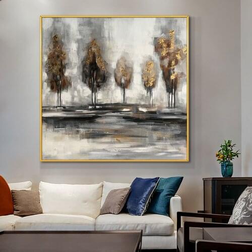 Abstract Trees By The River 100% Hand Painted Oil Painting On Canvas Large Size Abstract Wall Art For Modern Home Decoration