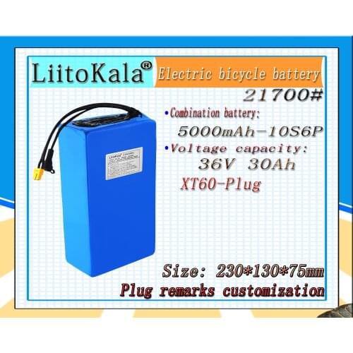 LiitoKala 36v 30ah 21700 10S6P electric motorcycle tricycle bike batteria 36v 30ah E scooter battery for Bafang/Tongsheng XT60