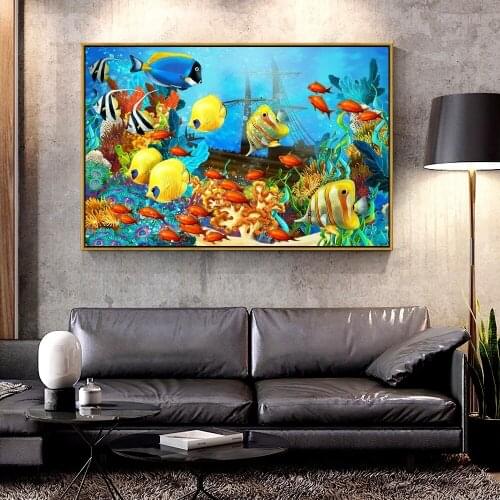 Artcozy Oil Canvas Painting fish_corals_underwater_ocean_tropical_sea For Home Decoration Wall Art