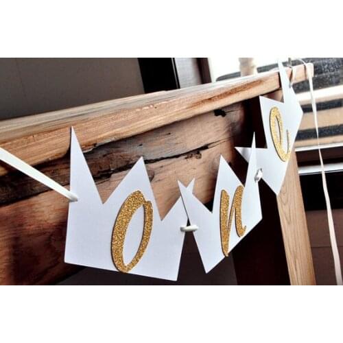 Handmade Wild One 1st Birthday Highchair Banner Gold One Highchair Banner With White Crown Tribal Birthday Party Decorations