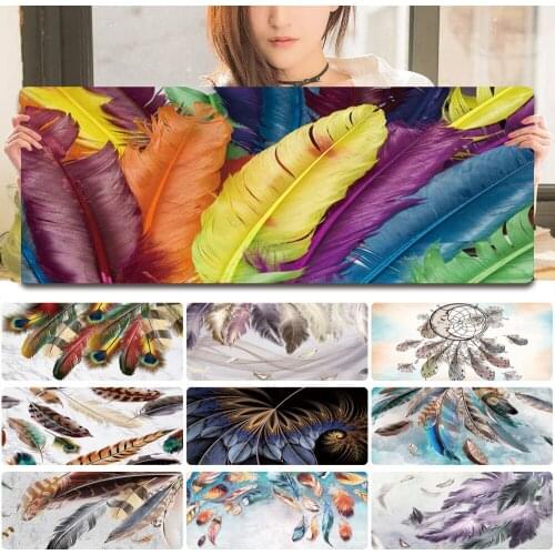 Large Gaming Mouse Pad Non-slip PU Leather Mousepad Feather Pattern Office Computer Mouse Pad Gaming Laptop Computer Desk Mat