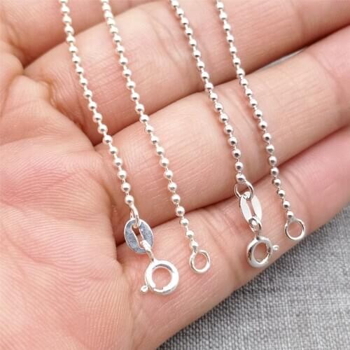 925 Sterling Silver Bead Chain Necklace with Rhodium Plated 1.5mm 18 Inches