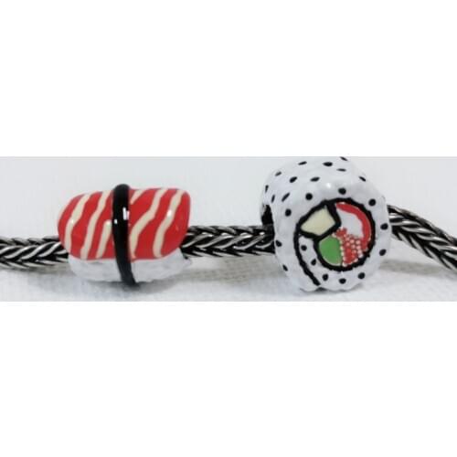 Food Cute Beads Salmon Sushi Charm Beads Silver Original Beads Fit Original Bracelet Jewelry Beads for Jewelry Making