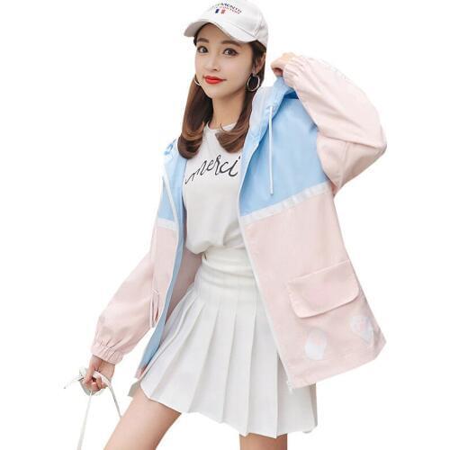Chaquetas mujer 2019 Loose Women Windbreaker Jacket Female Patchwork Hooded Woman Jacket Autumn Coat Women