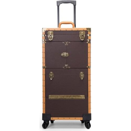 Hairdressing trolley luggage cosmetic toolbox trolley case retro hair stylist dedicated large capacity scissors bag rolling box