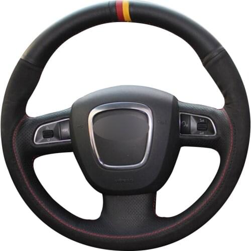 Black Natural Leather Black Suede Car Steering Wheel Cover for Audi A3 (8P) 2008-2013 A4 (B8) 2008-2010 A5 2008-2010