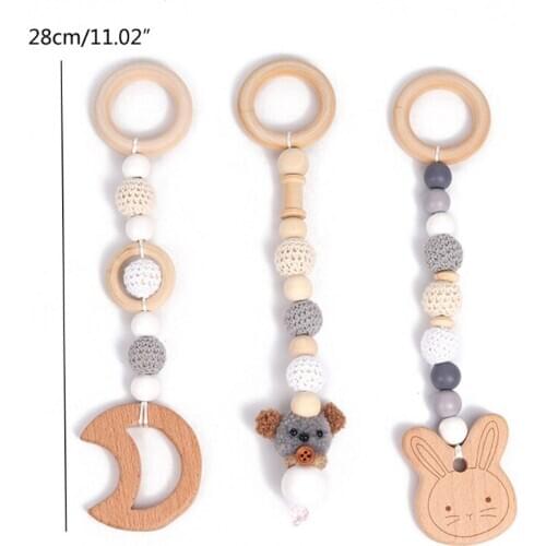 1set Animals Wooden Pendant Baby Play Gym Wooden Teether Toys Baby Birth Gift 425F