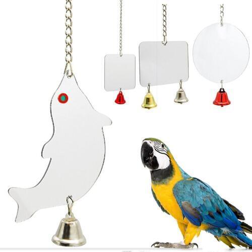 DIY 2018 Newest Funny Bird Mirror With Bell Cage Toys For Cockatiel Budgie Canary Parrot