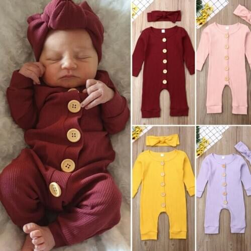 Newborn Infant Baby Boy Girl Long Sleeve Knitting Button Romper Jumpsuit Autumn Baby Clothing Outfit