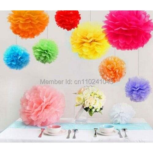 Hot Color 100pcs 25cm(10inch) Tissue Paper Pom Poms Wedding Party Decoration, Craft Paper Flower Ball Home Decoration