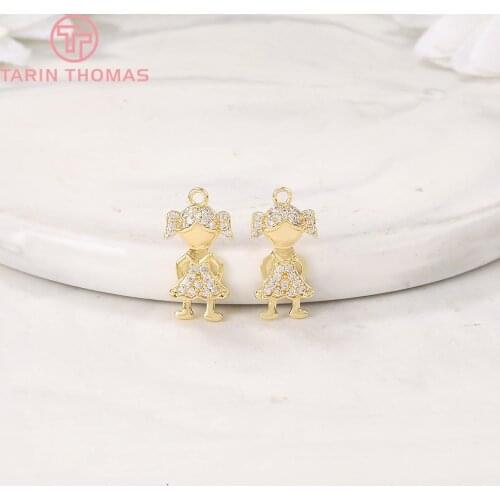 4PCS 8.5x15MM 24K Gold Color Brass with Zircon Girl Charms Pendants High Quality Diy Jewelry Findings Accessories