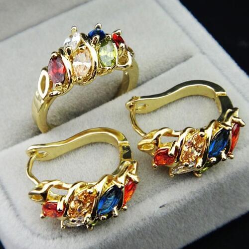 Hot Sale New Gold P CZ Ring Earrings Set Engagement Wedding Anniversary For Women Mothers Gift Upscale Brand Fine Jewelry Set