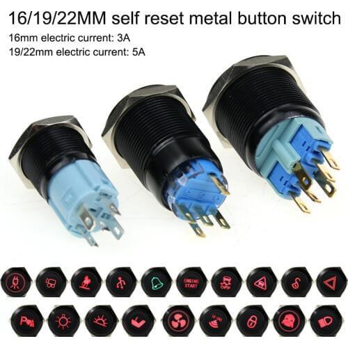 16/19/22mm self-reset metal button switch oxidizes black various figure voltage 12v.24v.110v.220v available for customization