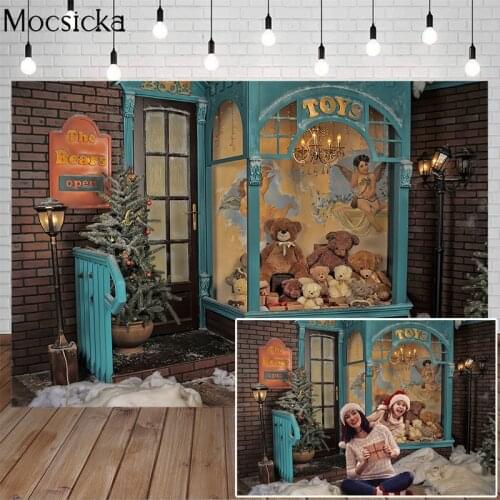 Mocsicka Christmas Backdrop Gifts Toy Bear Store Photography Backdrops Winter Snowflake Children backgrounds for photo studio