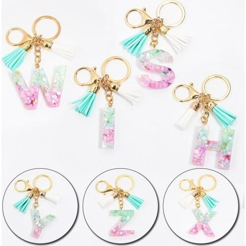 Fashion Resin Letter A-Z Tassel Keychain For Women Men Car Keys Keychains Handbag Backpack Key Ring Pendant Gift Accessories