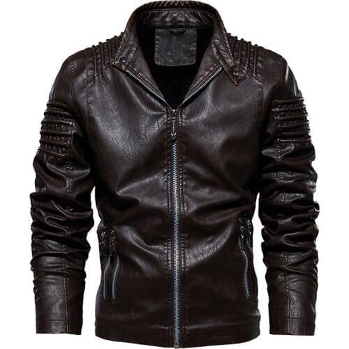 Mens Winter Motorcycle Biker Leather Jackets Man Bomber Jacket Male Outwear Coat Autumn Pilot Jacket Mans Solid Faux Jacket