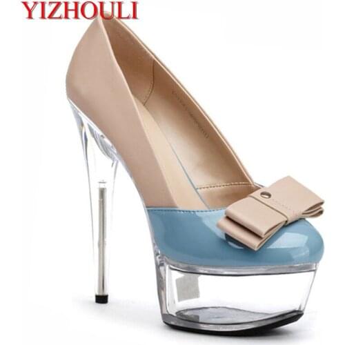 The new 2018 fashion high heels Paris fashion T stage shows transparent bowknot is 15cm