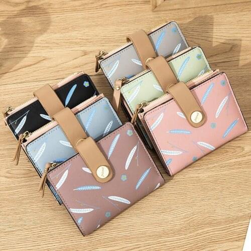 NEW Print Plant Leaves Womens Wallet Belt Button PU Leather Fold Women Wallets Purse ID Card Holder