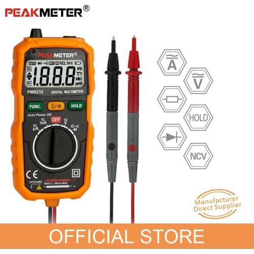 Official PEAKMETER New Hot Sale Non-Contact Mini Digital Multimeter DC AC Voltage Current Tester PM8232 Ammeter Multi tester