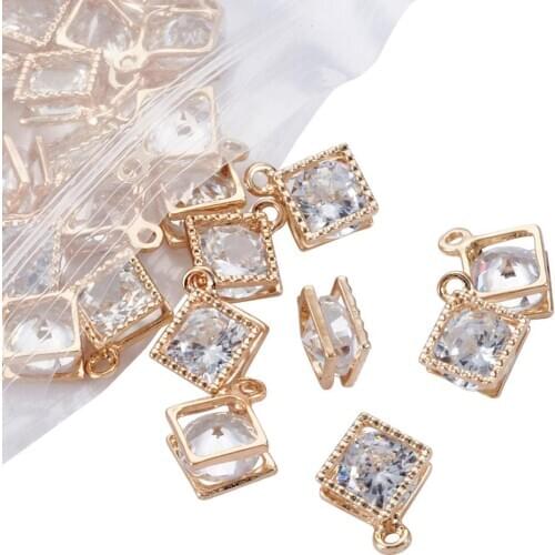 100pcs Alloy Rhombus Charms Pendants with Cubic Zirconia making Jewelry bracelet necklace Accessories 14x11x5mm, Hole: 1.5mm