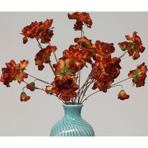 5 Head Nearly Natual Retro Silk Rose Vase Ornament Home Wedding Party Decoration Long Branch Bouquet Elegant Flores Fake Plants