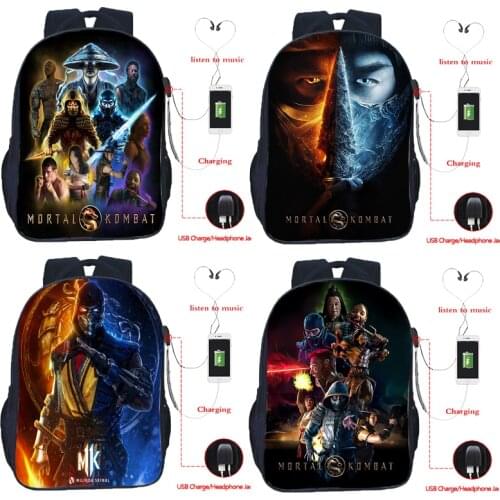 Teenager Mortal Kombat 3d Printed Backpack Boys Girls USB Charging School Backpacks Game Bookbags Laptop Rucksack Travel Mochila