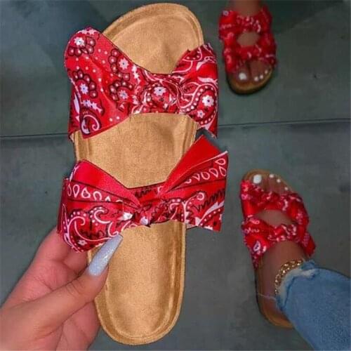 Flat large size platform slippers womens 2021 summer new bow women sandals fashion casual womens shoes beach shoes bottoms