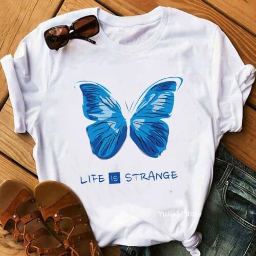 Summer Butterfly Print Womens T-shirts Streetwear Short Sleeve O Neck Tops Female Casual Harajuku Vintage Lady Clothes