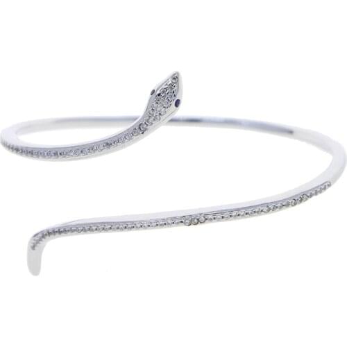 New Gold Silver Color CZ Open Adjusted Cute Animal Snake Bracelet For women Jewelry Fashion Iced 5A CZ Paved Open Cuff Bangle