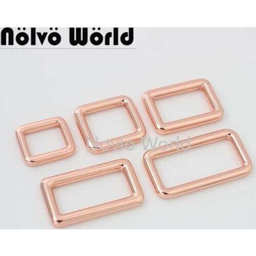 10-50pcs 5 size 16-19-25-32-38mm rose gold color bags metal fitting hardware rectangular rings for bag purse strap adjust
