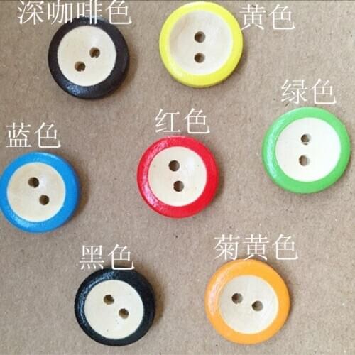 100 Pcs/Lot Mixed 2 Holes Round Wood Buttons Clothing Sewing DIY Craft Scrapbooking Botones 15mm Y-41