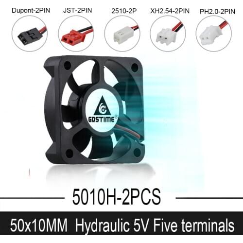 2PCS Gdstime 50*10MM 5V Cooling Fan 2Pin JST Dupont Connector 5cm 50mm Computer Industrial Cooler Fans 50x50x10mm High Speed Fan