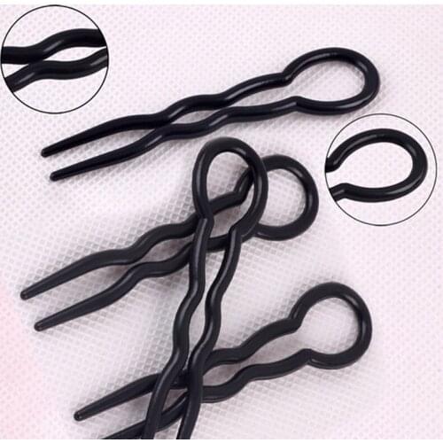 3 U-shaped Hair Forks Hair Pin BLACK Grip Chopsticks Hairpin Fashion Women Plastic Adult Solid