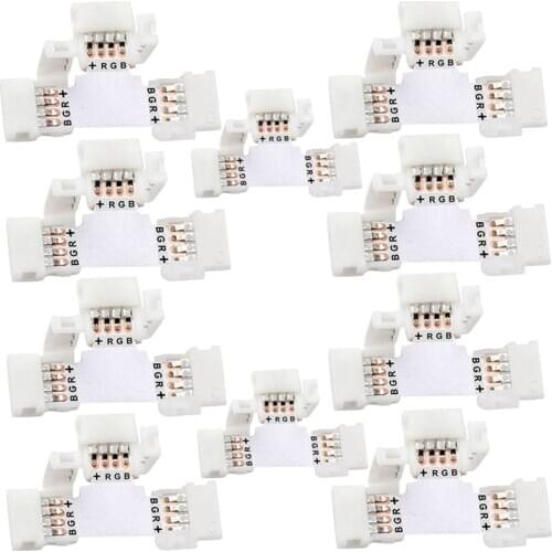 50 Pcs T Shape 4 Pins Connector 10mm Right Angle Corner Solderless Connector Clip for SMD 5050 RGB LED Strip Lights
