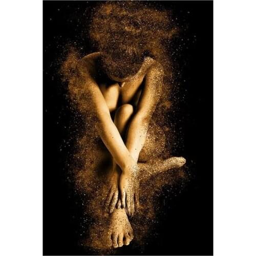 5D DIY Full Round Diamond Painting Abstract Golden Nude Woman Cross Stitch 3D Embroidery Rhinestone Mosaic Home Decor Art Y620