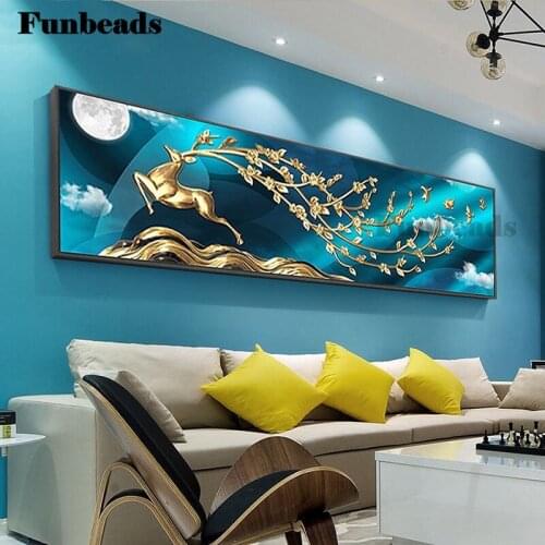 Large Size 5D Diy Diamond Painting Nordic Golden Deer Abstract Art Rhinestone Cross Stitch Square Round Drill Embroidery FF4266