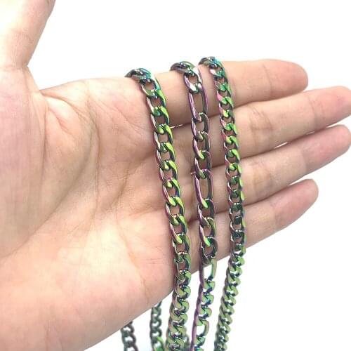 Colorful Cuban Link Chains Figaro Necklaces 304 Stainless Steel Jewelry For Men Women Hip Hop Choker 45cm-75cm