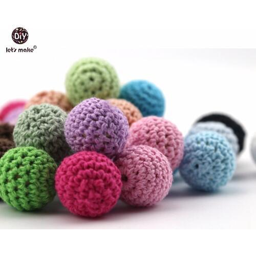 Lets make Baby Teether Crochet Beads 80pcs/lot 16mm - 20mm Wooden Round Crocheted Beads DIY Necklace Baby Wooden Teether