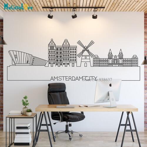 Geometric Amsterdam Skyline Decor City Skyline Series Company Office Sticker Home Living Room Vinyl wall stickers JH041