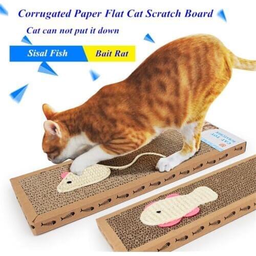 JCPAL Interesting Corrugated Paper Flat Cat Scratch Board Cat Training Scratcher With Sisal Fish Pattern Eco-friendly Cat Toy