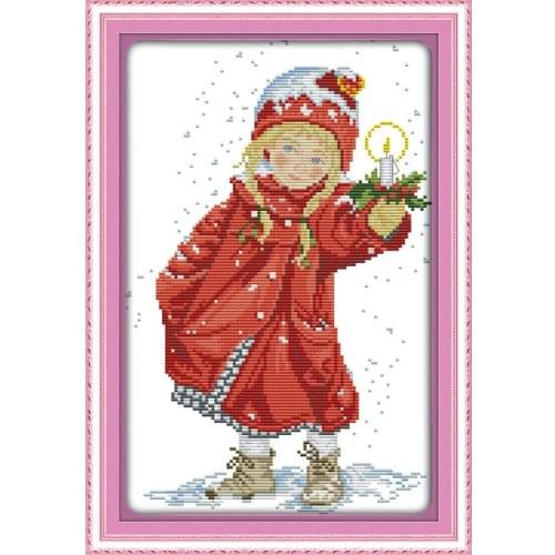 Joy Sunday Christmas Candle Cross Stitch Kit 14CT DMC DIY Cross Stitch Printed Canvas Needlework Sets Home Decoration Send Gift