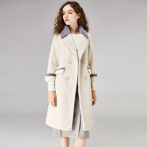 Genuine Coata Women Autumn Winter Warm Thick Top Quality Sheep Shearing Jacket Mink Fur Collar VF331121 MF522