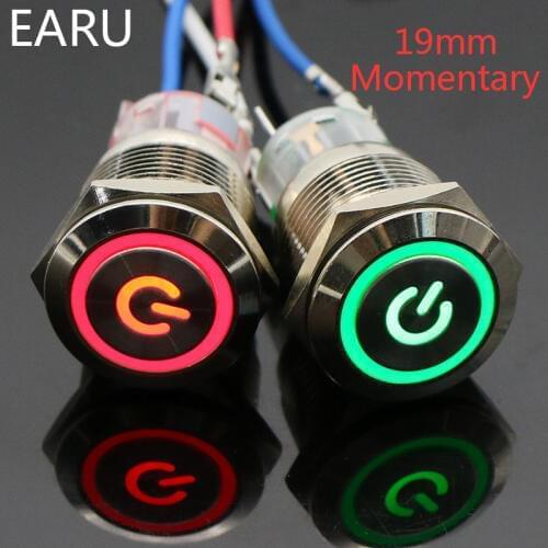 19mm Metal Push Button Switch Press Waterproof Momentary Self-reset Reset LED Light Illuminated Car Engine PC Power 3 5V 12V 24V